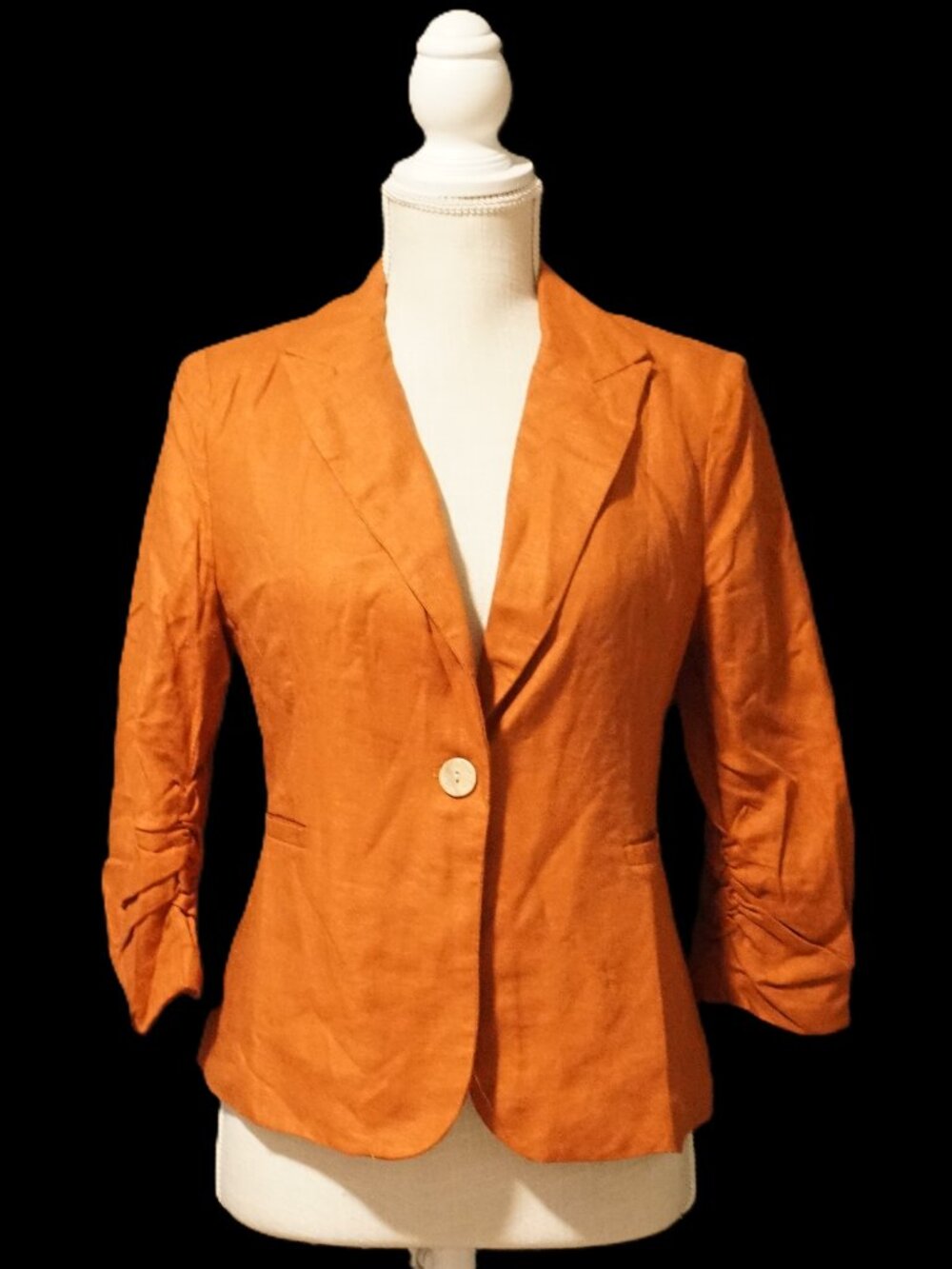 Jules & Leopold Rust Blazer ¾ Gathered Sleeves 1 Button Closure Women’s Small